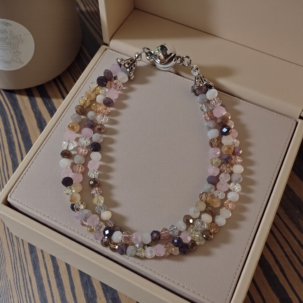 Pretty Sparkly Beaded Tri-Strand Bracelet - 8 1/2"